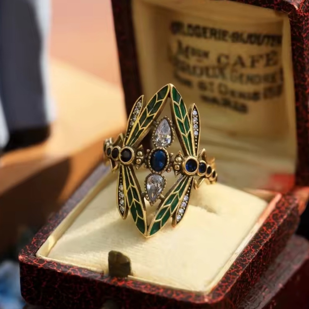 Anthropologie Vintage Gold and Green Gemstone Ring